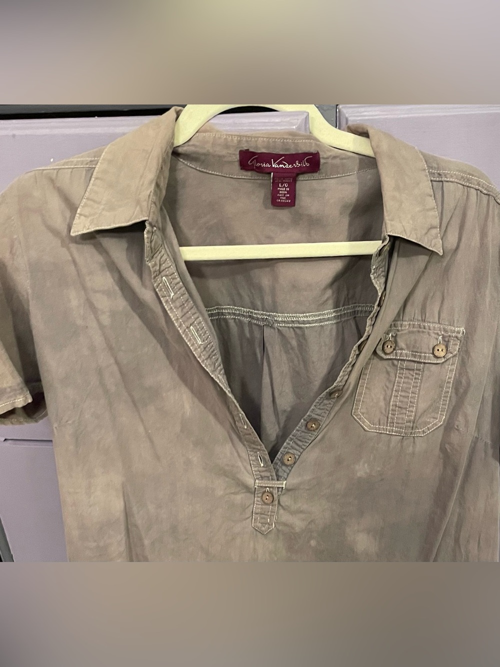 Gloria Vanderbilt Washed Denim Look Light Short-Sleeve Button-Trim Polo Tunic